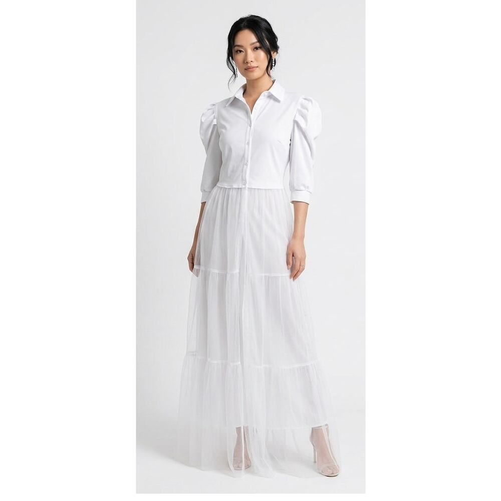 SHEIN White 3-Piece Tulle Overlay Set Large Polyester Spandex Tulle Avant-Garde